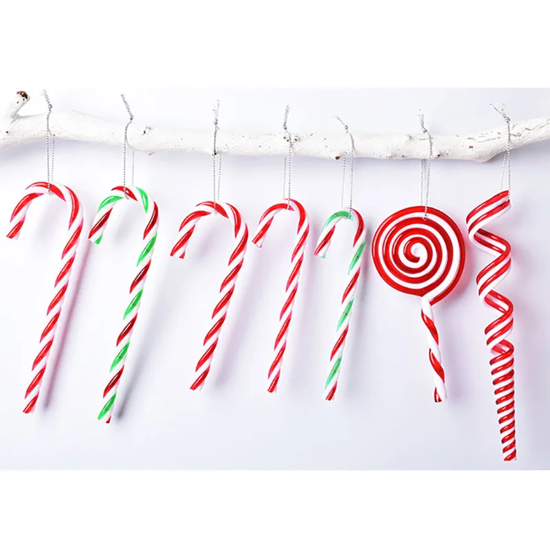 15cm Christmas Cane Decorations Red and Green Canes Lollipop Candy Roll Christmas Tree Shape Hanging Scene Layout