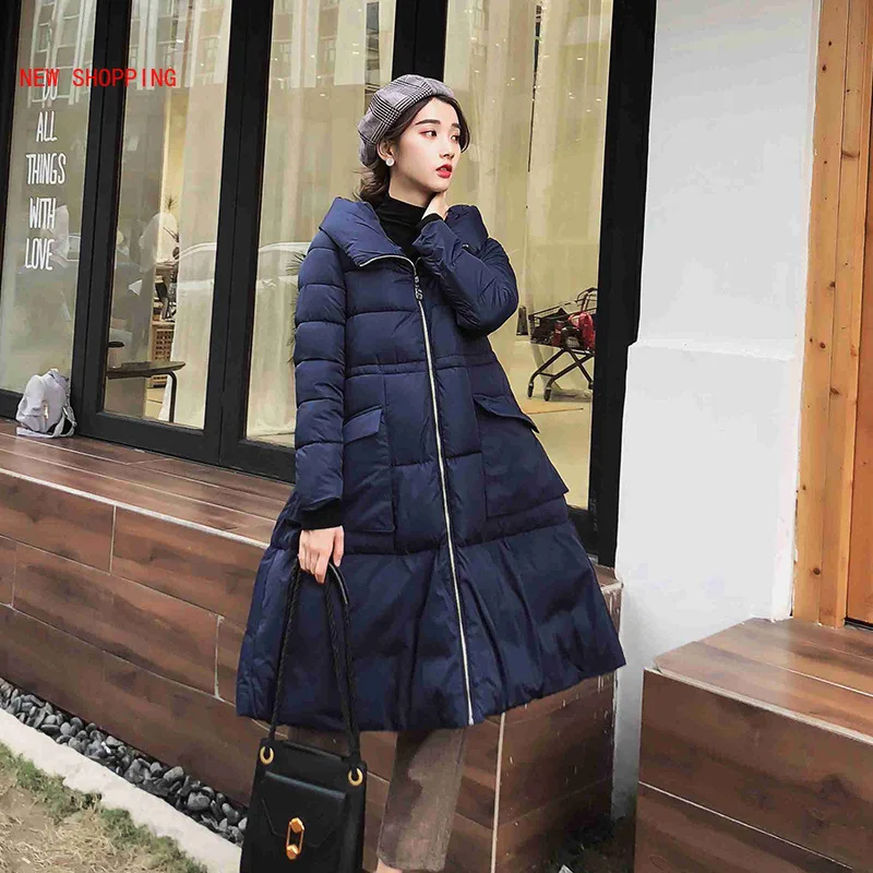 Winter New Jacket Women's Bread Warm Cotton Coat A-line Christmas Red Down Jacket Parkas Woman Vintage Slim Long Overcoats Black
