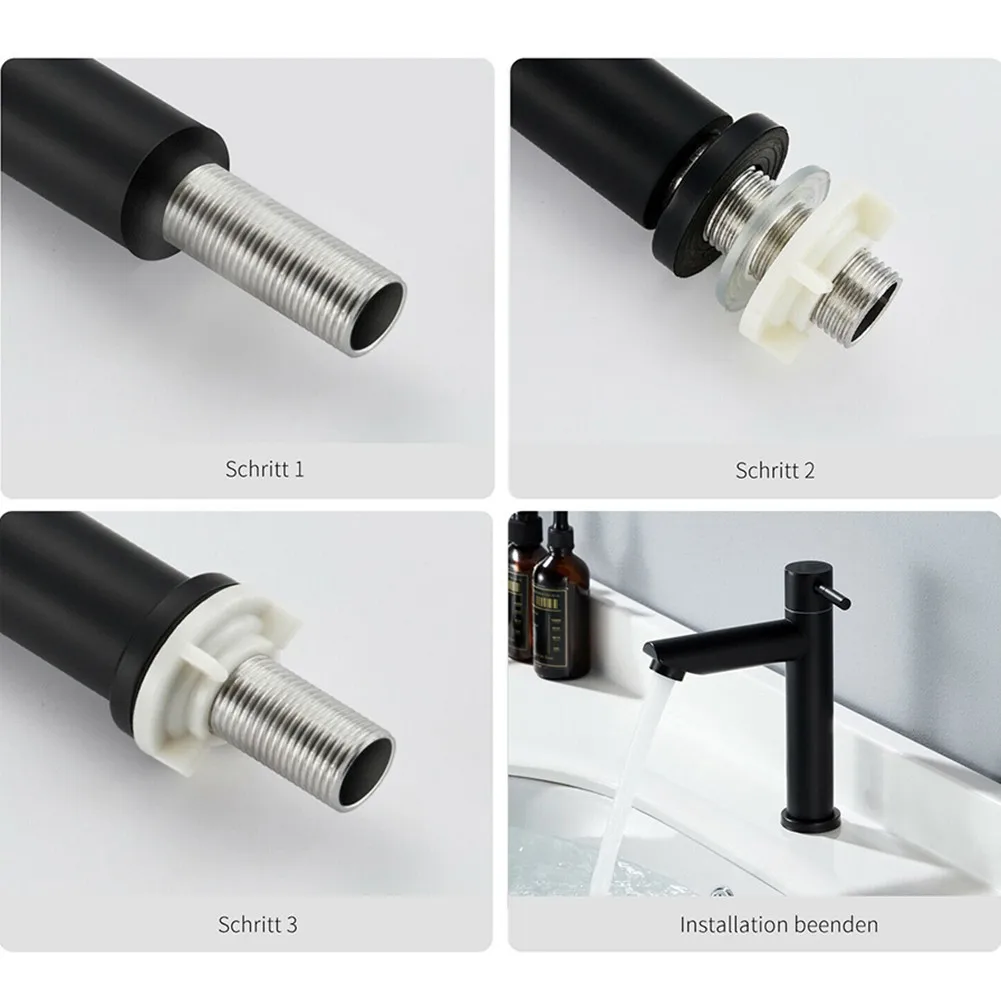 

G1/2 Thread Black Basin Kitchen Bathroom Mixer Sink Tap Sitting Type Single Cold Stainless Steel Matte Sink Faucet Taps