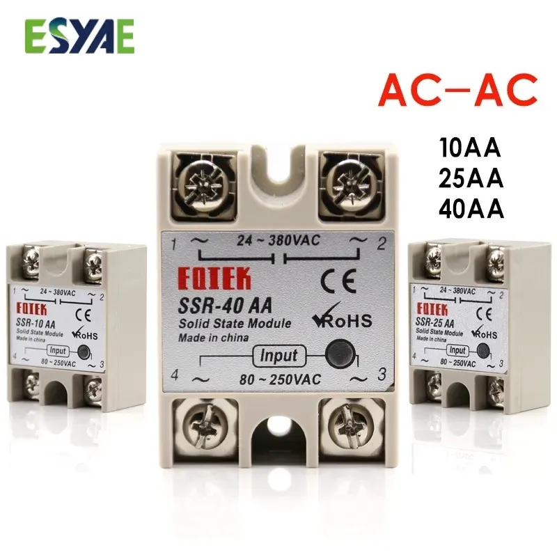 

Solid State Relay SSR-10AA SSR-25AA SSR-40AA AC Controlled AC Module 80-250V Input AC 24-380V AC Output High Quality