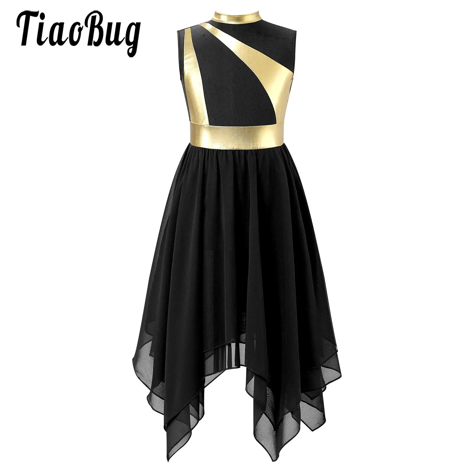 

Kids Girls Praise Lyrical Dance Dress Color Block Sleeveless Liturgical Worship Costume Modern Contemporary Ballroom Dancewear