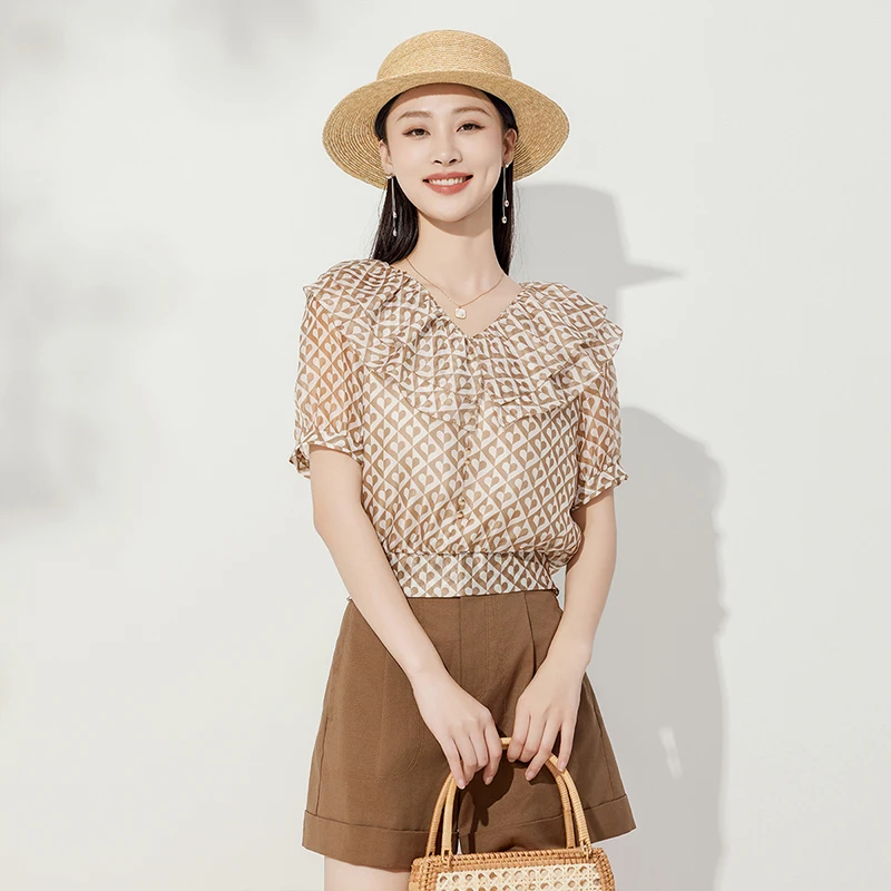 Женская шифоновая рубашка Beau Garden лето 2023 новый двухслойный топ с v-образным
