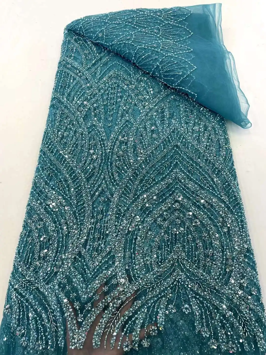 Африканские блестки кружевная ткань тяжелые бусины вышитая Тюлевая Ткань для