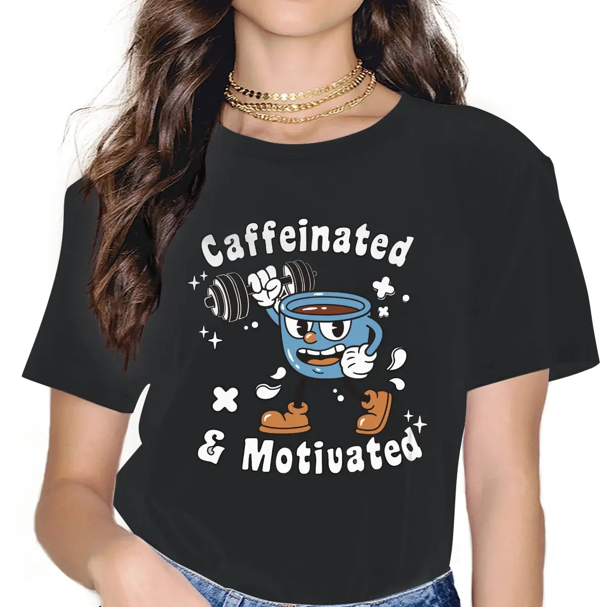 

Novelty Caffeinated T-Shirts Women O Neck T Shirts Gyms and Fitness Training Healthy Short Sleeve Tees Summer Clothing