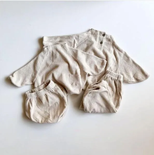 RiniLucia Spring Kids Clothes Suit Solid Batwing Sleeve Sweatershirt Top and Pants Waffle 2pc Clothes Set for Girls Boys Clothes