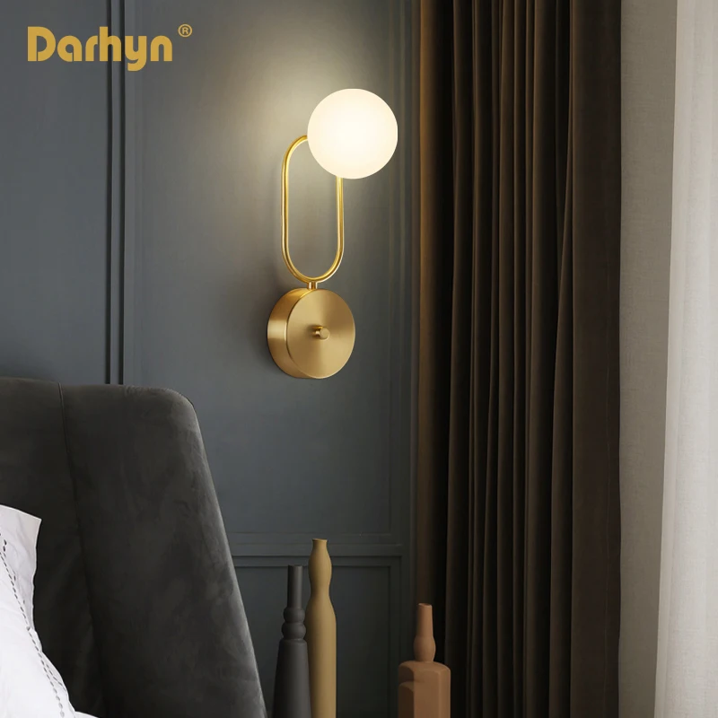 

LED All Copper Creative 1 Head Wall Lamp Modern Bedroom Bedside Corridor Living Room Nordic Simple Study Decortive Lighting