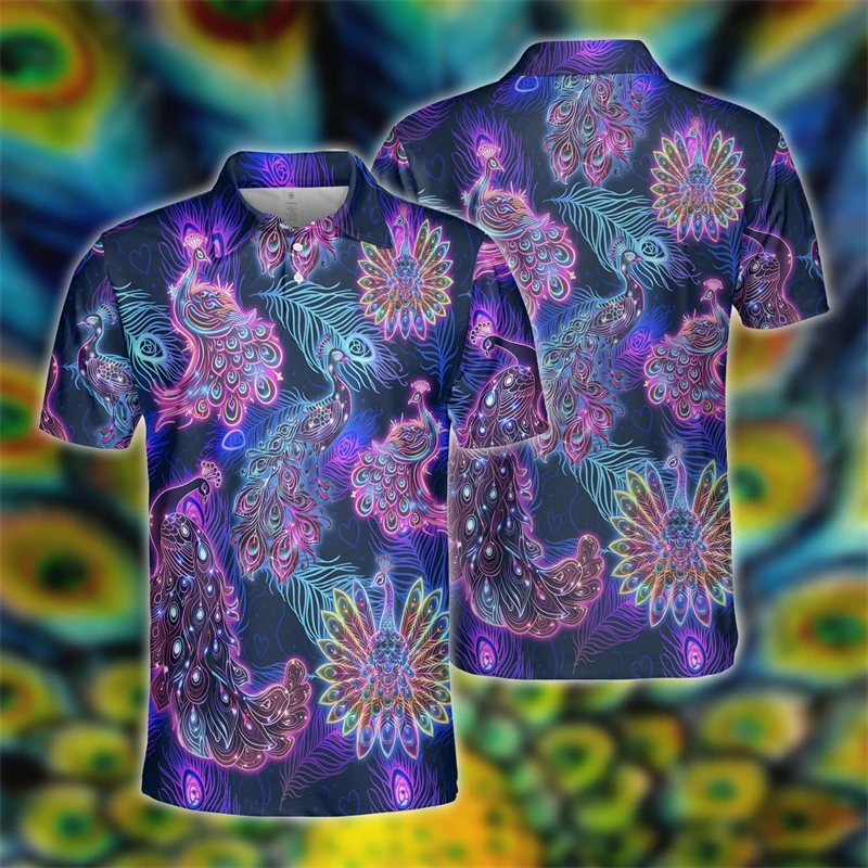 Рубашка-поло унисекс с 3D-принтом павлина Ослепительная