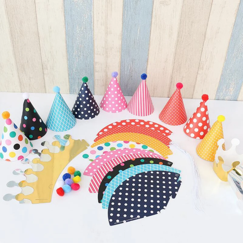 

10 Pieces Happy Birthday Party Hats Polka Dot DIY Cute Handmade Cap Crown Shower Baby Decoration Boy Girl Gifts Supplie
