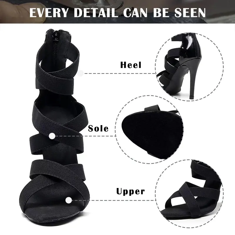 SWDZM Women Dance Shoes Ballroom Ladies Dancing Shoes Black Short Boots High Heels Salsa Party Shoes Dance Boots Performance