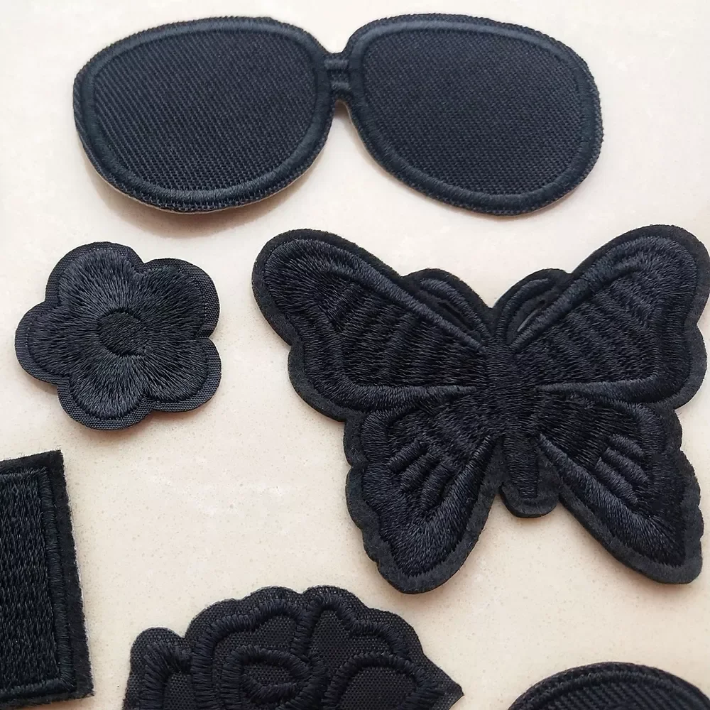 

New All Black Embroidery Iron on Patches for Clothing Jacket Stickers Appliques on Backpack Badges Hats Parkas Coats Patch Butte