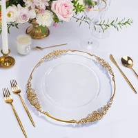50pieces 13inch plastic acrylic reef gold rim clear charger plates for wedding decoration decorative wholesale dinner table set