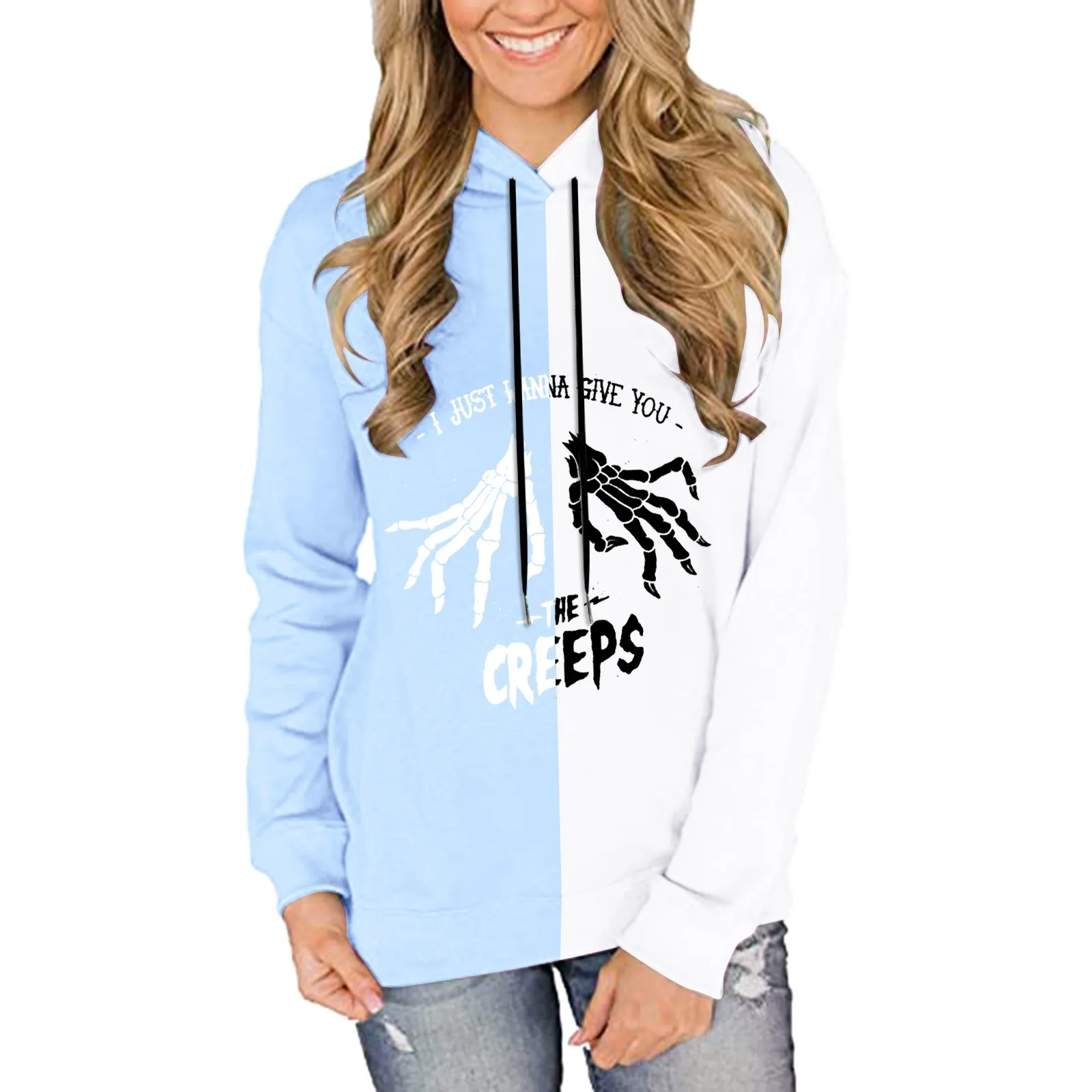 

Spring Hoodies Women Womens Loose Sweatshirt Sweatshirt Long Sleeve Punk Print Front Zip Hoodie Women Hooded Tunics Women