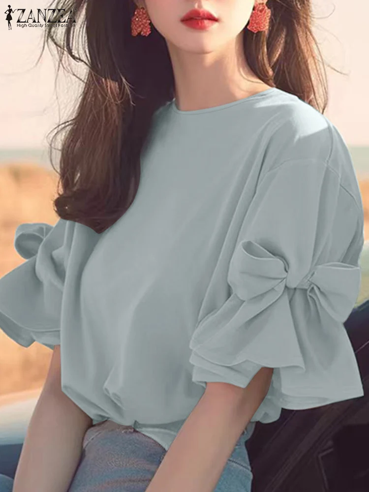 Женская шифоновая блузка ZANZEA с оборками в Корейском стиле Осень 2024 элегантные