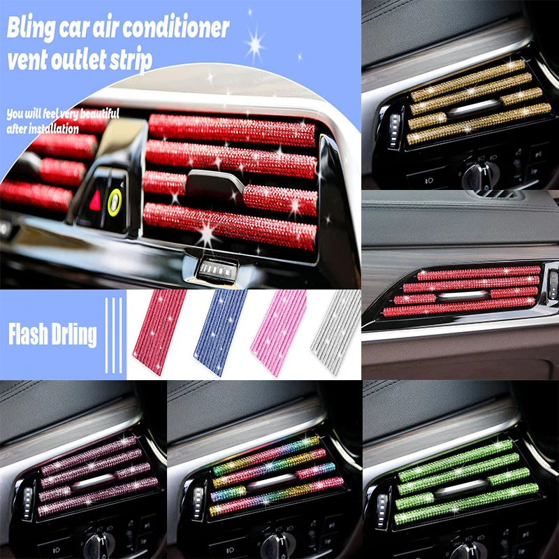 

Car Air Conditioner Outlet Decorative Strips Diamond U Shape Clip Rhinestones Grille Sticker Auto Interior Mouldings Accessories