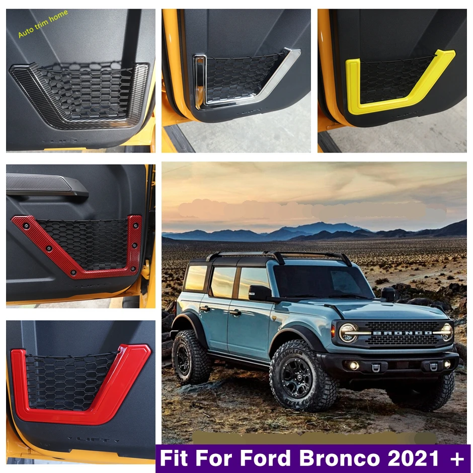 

Car Door Storage Net Bag Decor Strips Frame Cover Trim Fit For Ford Bronco 2021 2022 Red / Carbon Fiber Interior Accessories