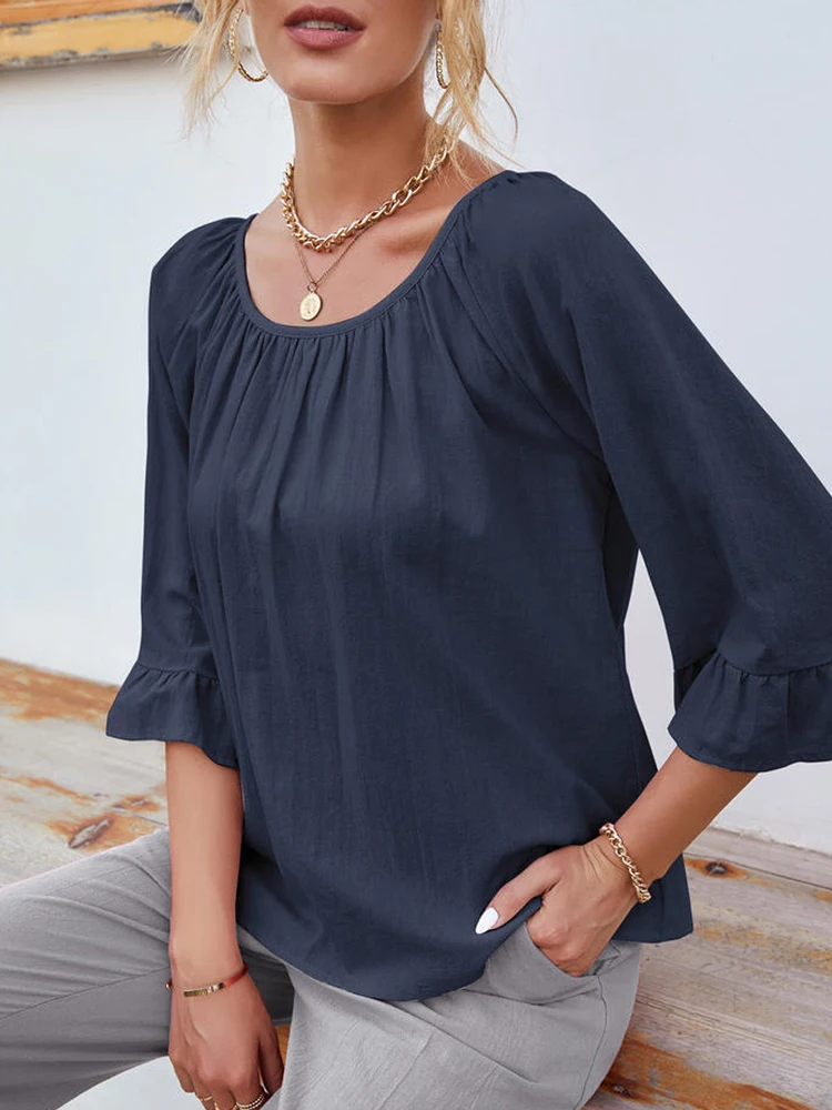 

Women's Summer Office Tops Blouse Chiffon Flare Sleeve Flounce Elegant Blusas Fashion Casual Solid Chemise Party Blouses