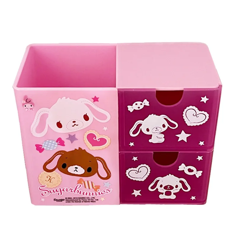 Cute Sugarbunnies Pen Holder Container Makeup Organizer Box Cartoon Anime Kawaii PVC Desktop Storage Cabinet School Stationery