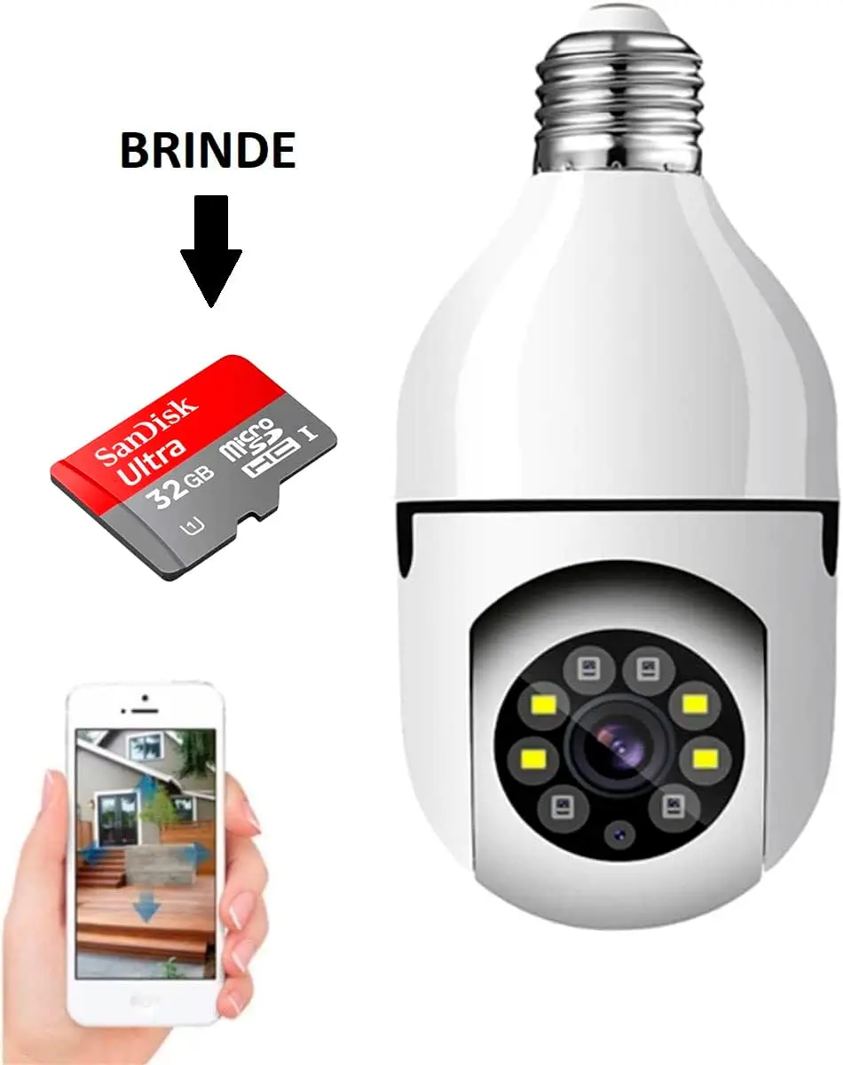 

2023 new Camera 360 Giratória Wifi Lâmpada Zoom Segurança Visão Notura com Cartão 32 GB