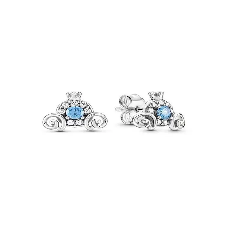 

Fine Disney Cinderella Pumpkin Coach Stud Earrings For Women Cute Silver Color Crystal Mickey Mouse Ear Studs Jewelry Girls Gift