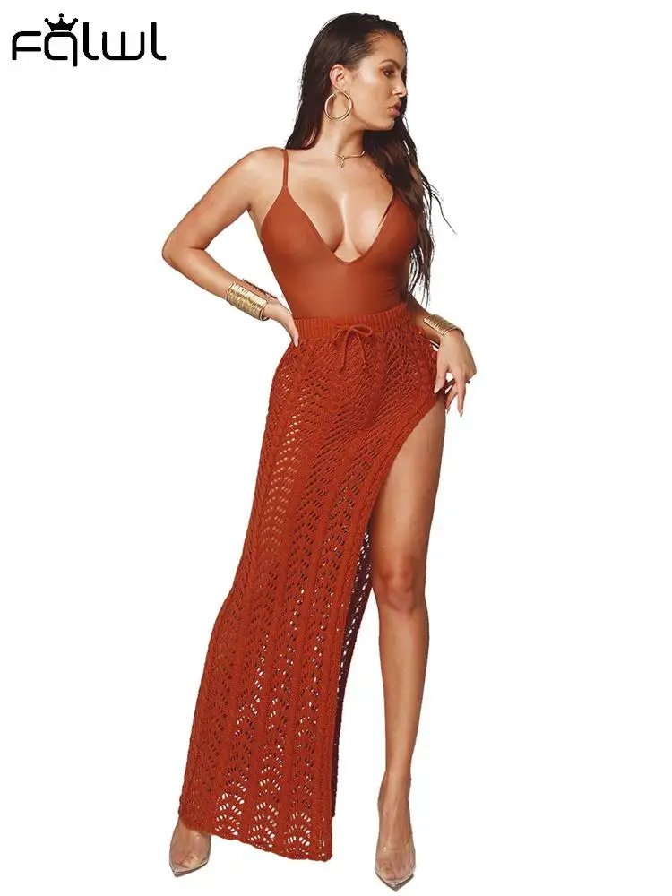 

Habbris Summer Sexy Maxi Skirts For Women 2022 Hollow Out High Waist Bandage Skirts Asymmetric Loose Black Party Skirts Female