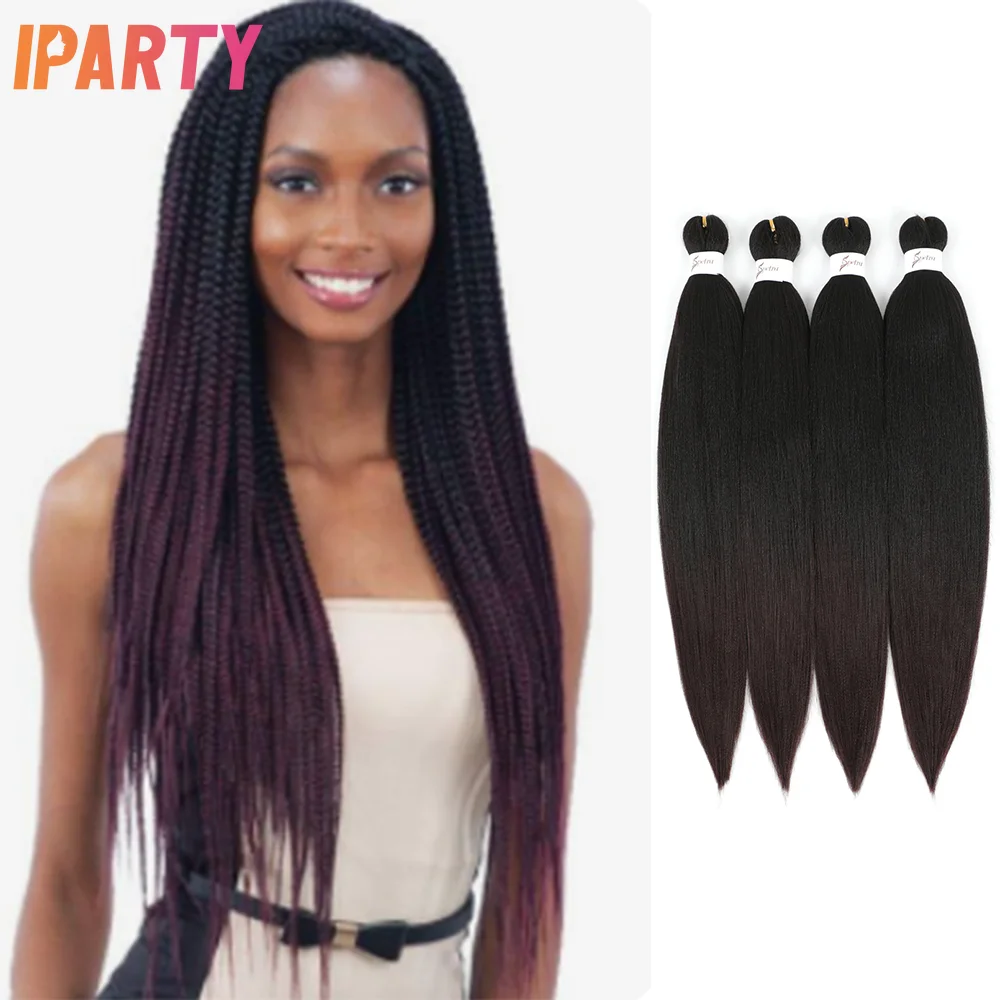 

Вечерние синтетические плетеные волосы для чернокожих женщин, 24 дюйма, предварительно растянутые Yaki, прямые волосы «сделай сам», наращивание волос для повседневвечерние, Косплея