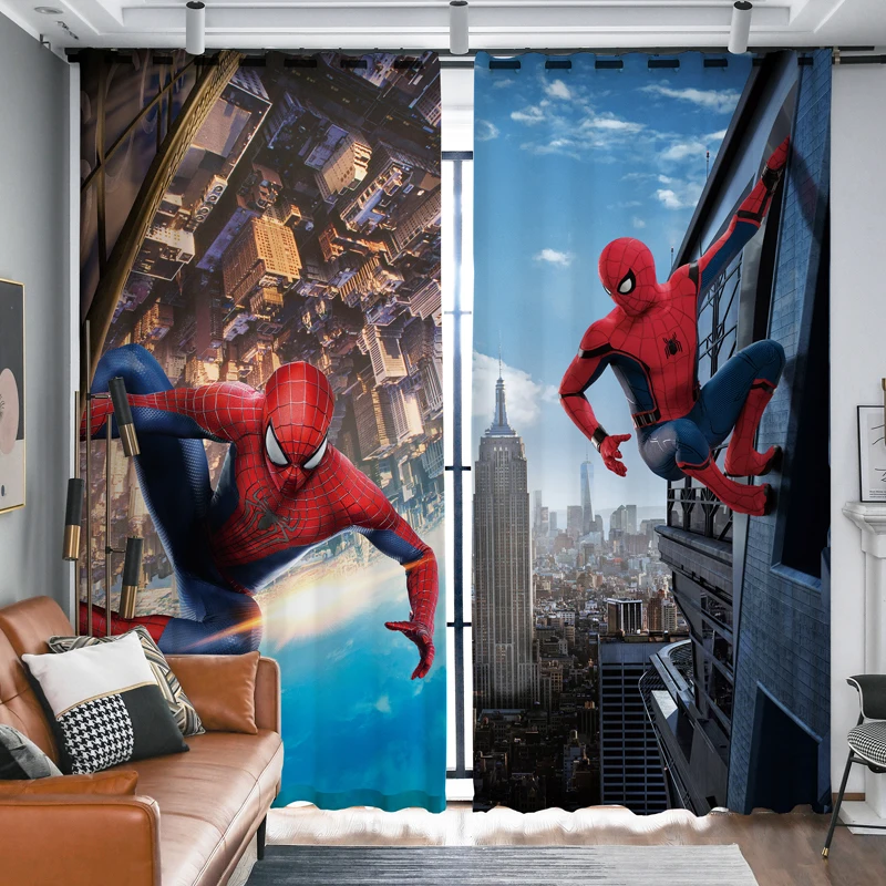 

Children'S Room Boy Cartoon Spiderman Theme Blackout Living Room Bedroom Bay Window Balcony Long Curtain Fabric Decoration