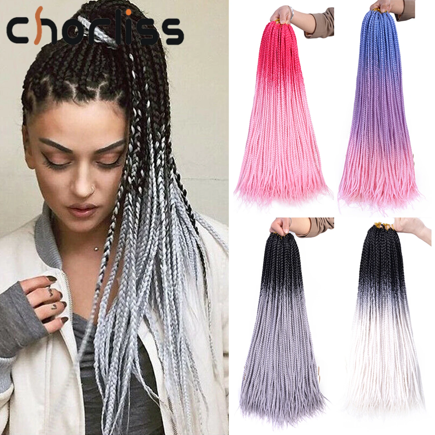 

Chorliss Synthetic Crochet Box Braids Hair Extensions 27 Color Ombre Hair Extensions Crochet Hair Russian Rainbow For Women