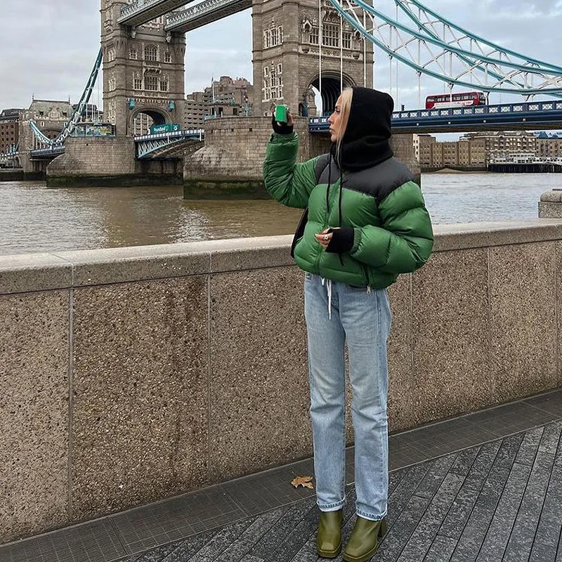 Women's Clothing Fall and Winter New Half-High Collar Zipper Cardigan Long-Sleeved Slim Fashion Bread Clothes Cotton Clothing