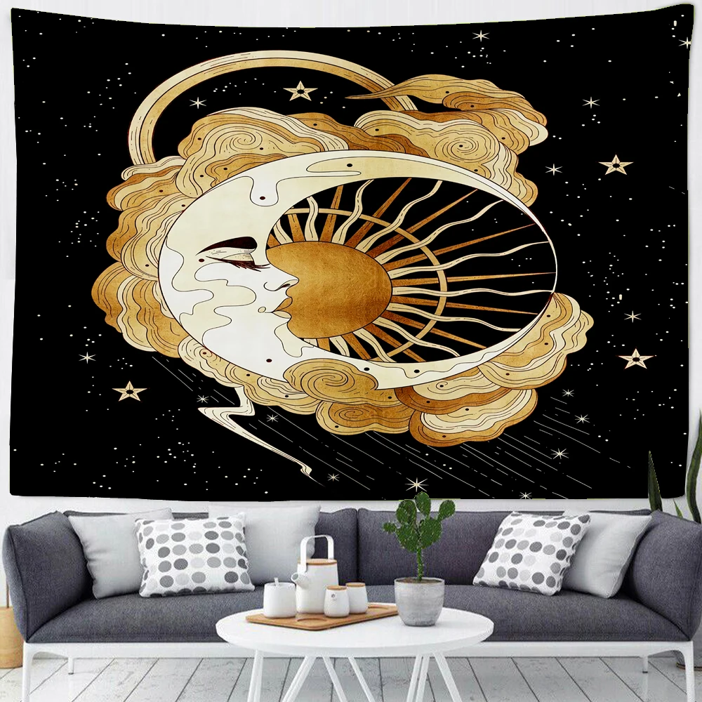 

Psychedelic Moon Angel God Tapestry Mandala Wall Hanging Hippie Tarot Card Cartoon Dormitory Bedspread Rug Art Background Cloth