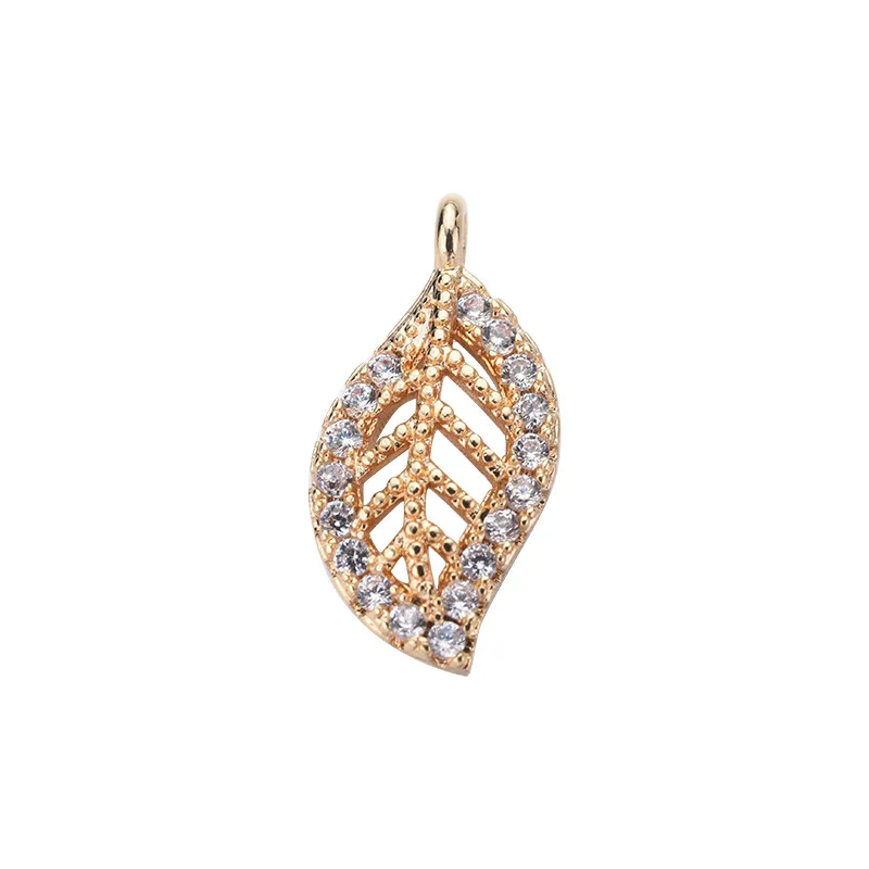 (987)4PCS 14x7MM 24K Gold Color Brass with Zircon Leaf Leaves Charm Pendants for DIY Jewelry Making Findings Accessories | Украшения и