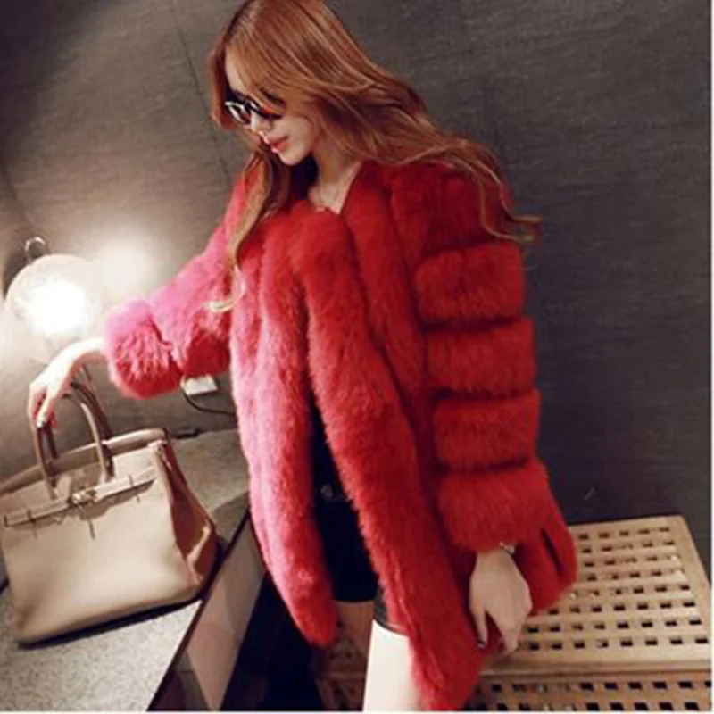 

Winter New Women Thick Warm O-Neck Luxury Faux Fox Fur Coat Female Comfortable Fashion Imitation fur coats ZX1363