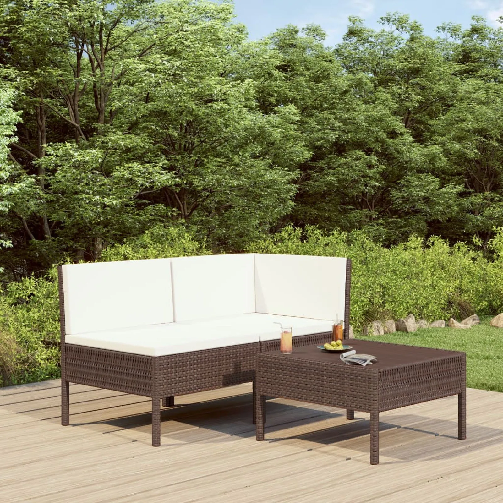 

3 Piece Garden Lounge Set with Cushions Poly Rattan Brown