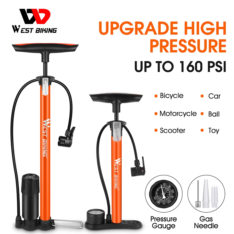 

WEST BIKING 120/160PSI Велосипедный напольный насос высокого давления Велосипедный воздушный насос Inflator Schrader Presta Valve Road MTB Аксессуары для велосипеда