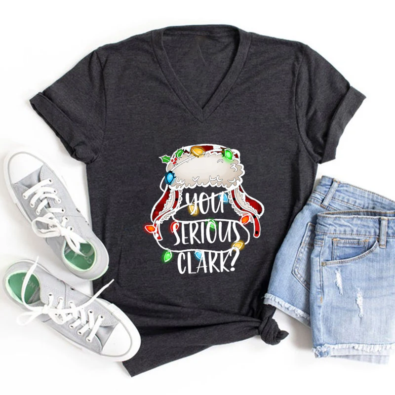 

Rheaclot You Serious Clerk Women's Summer Tops Graphic T-shirt V-Neck Tee
