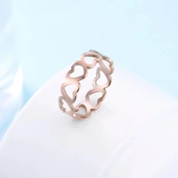 2022 lovely hollow heart stainless steel romantic rose gold color casual wedding engagement rings jewelry gift for women
