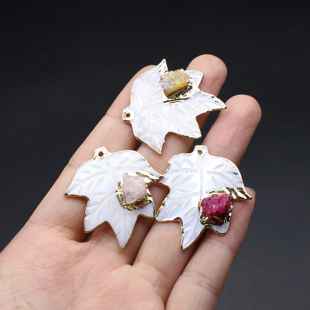 

Natural Stone Pendants Gold Plated Maple Leaf Druzy Agates Charms for Jewelry Making Diy Women Necklace Earrings Accessories