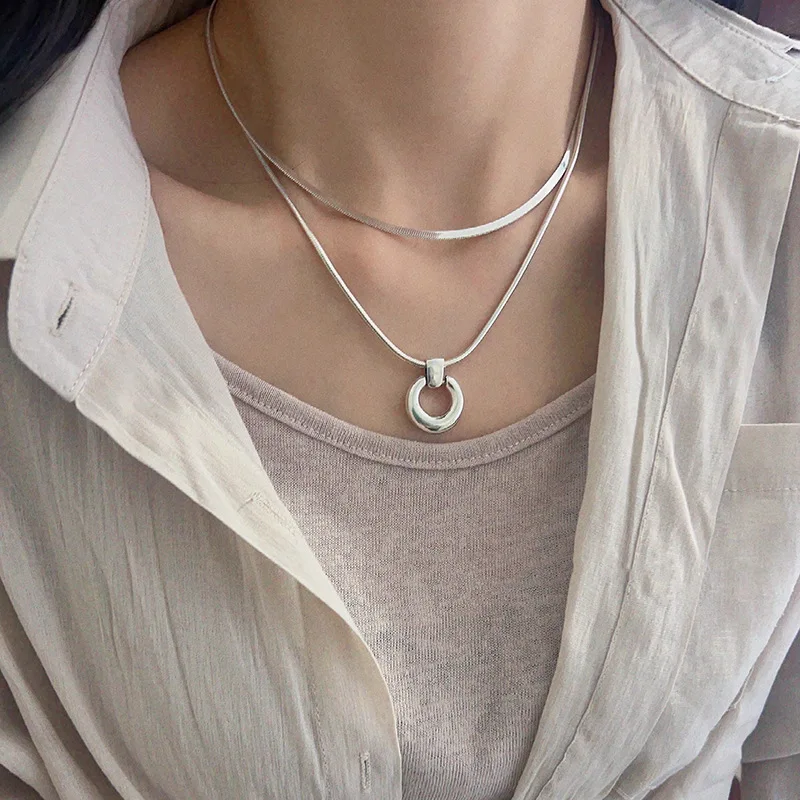 

PANJBJ 925 Sterling Silver Hollow Round Pendant Necklace For Women Girls Fashion Simple Creative Jewelry Gift Dropshipping