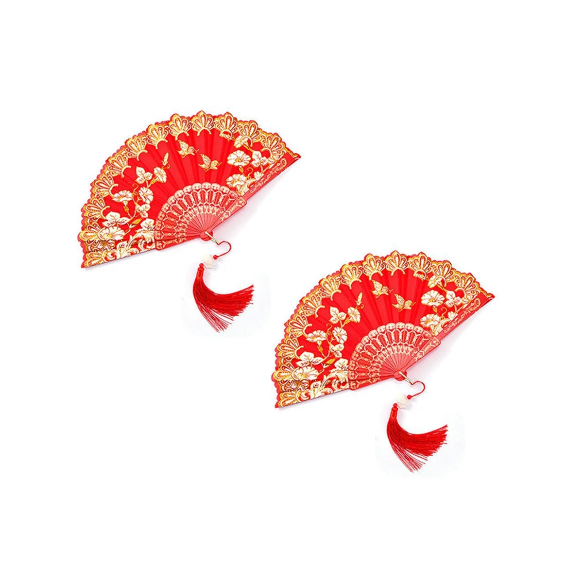 

Chinese Style Ancient Fan Lady Cheongsam Folding Fan Dance Hand Fan with Pendant Gift Wedding Decoration