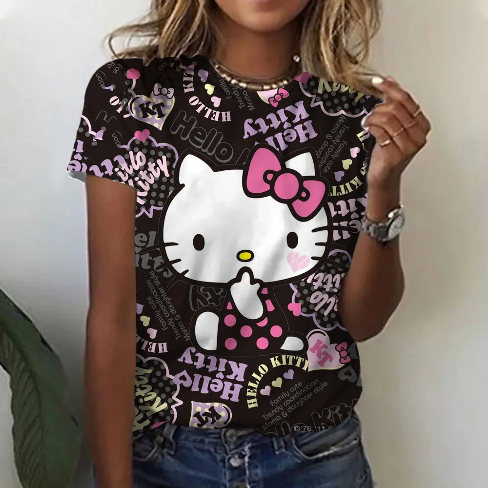 Топы Hello Kitty эстетические женские футболки уличная одежда забавные футболка с