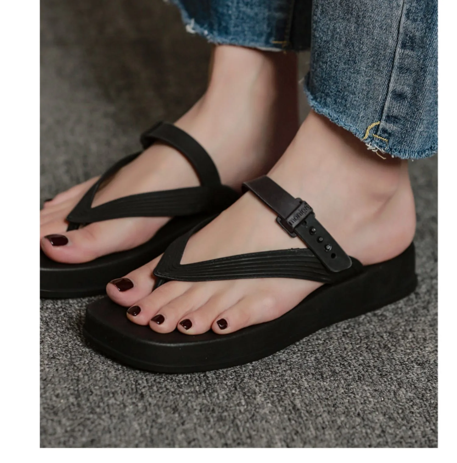 2023 Summer Women Sandals Slippers Thick Soles Retro Flip-flops Candy Color Adjustable Sandals Fashion Versatile Casual Slippers