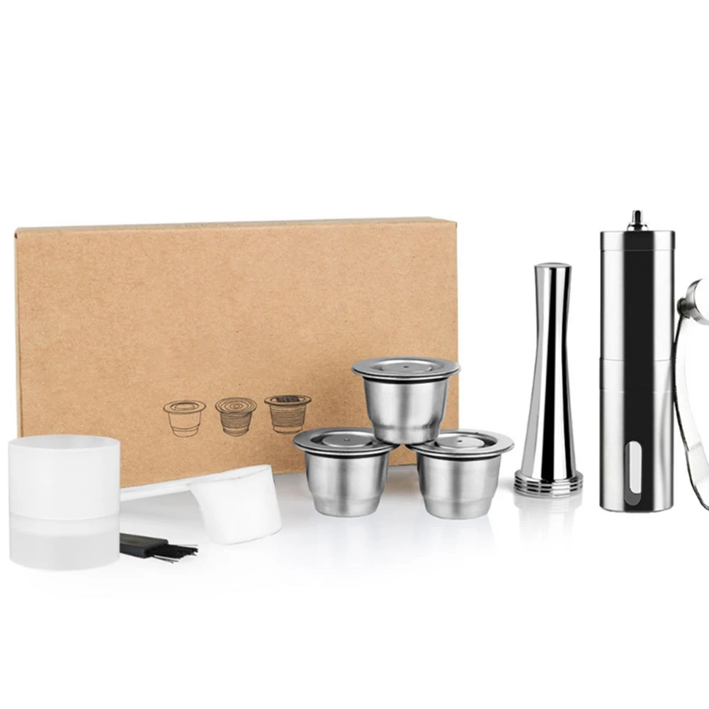 

Reusable Coffee Capsule Stainless Steel Refillable Filter Espresso Cup Hand Grinder Powder Filler Hammer for Nespresso