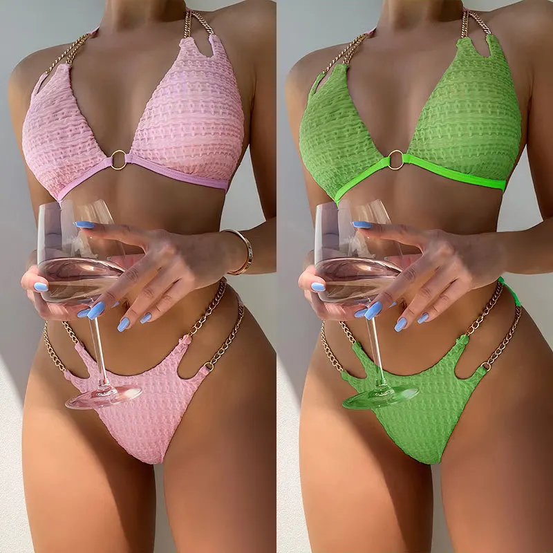 

Bikini New Chain Split Swimsuit European and American Multi-Color Triangle High Waist Beach Swimsuit Women