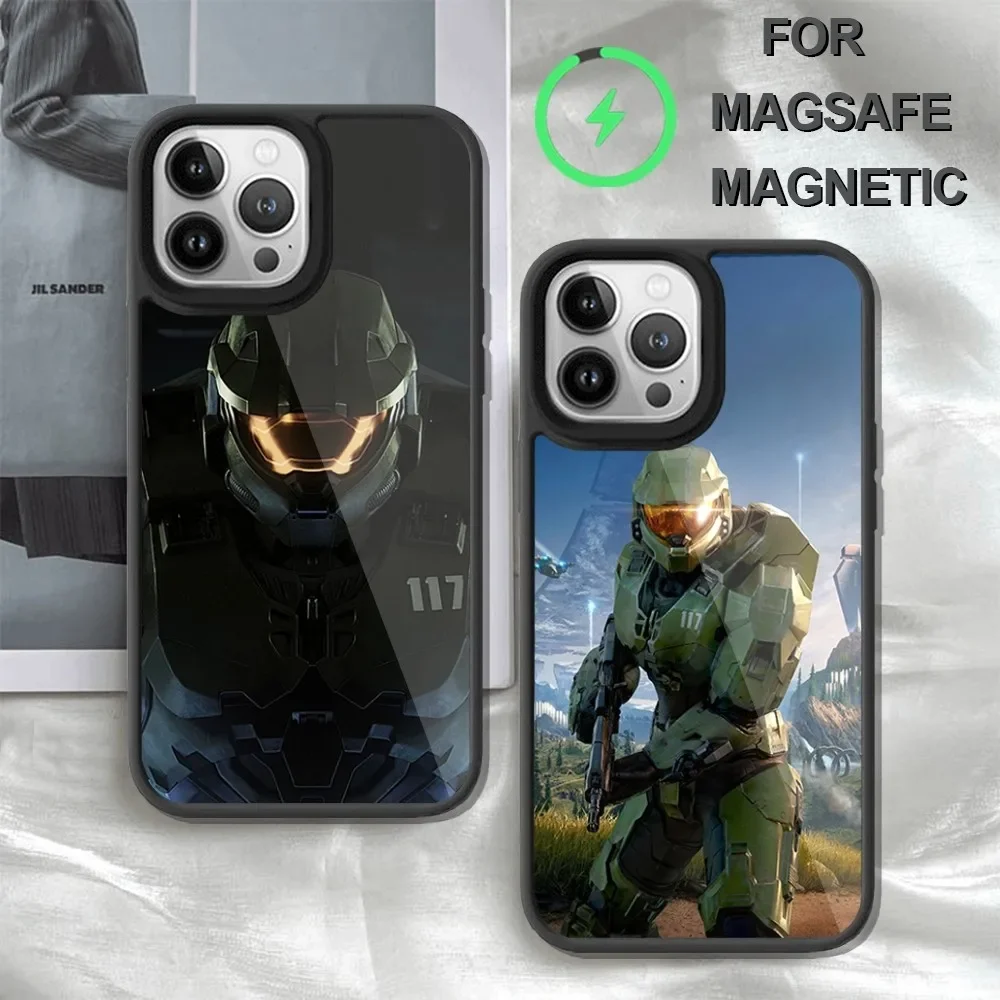 Чехол для телефона H-Halo I-Infinite Game iPhone 14 13 12 11 15 Pro Max Plus Mini Magsafe с беспроводной