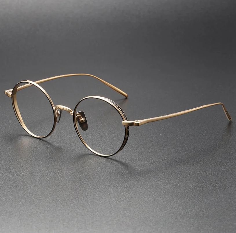 

Очки для коррекции зрения ручной работы в японском стиле для мужчин и женщин, оптические аксессуары в круглой оправе из чистого титана, с защитой от излучения