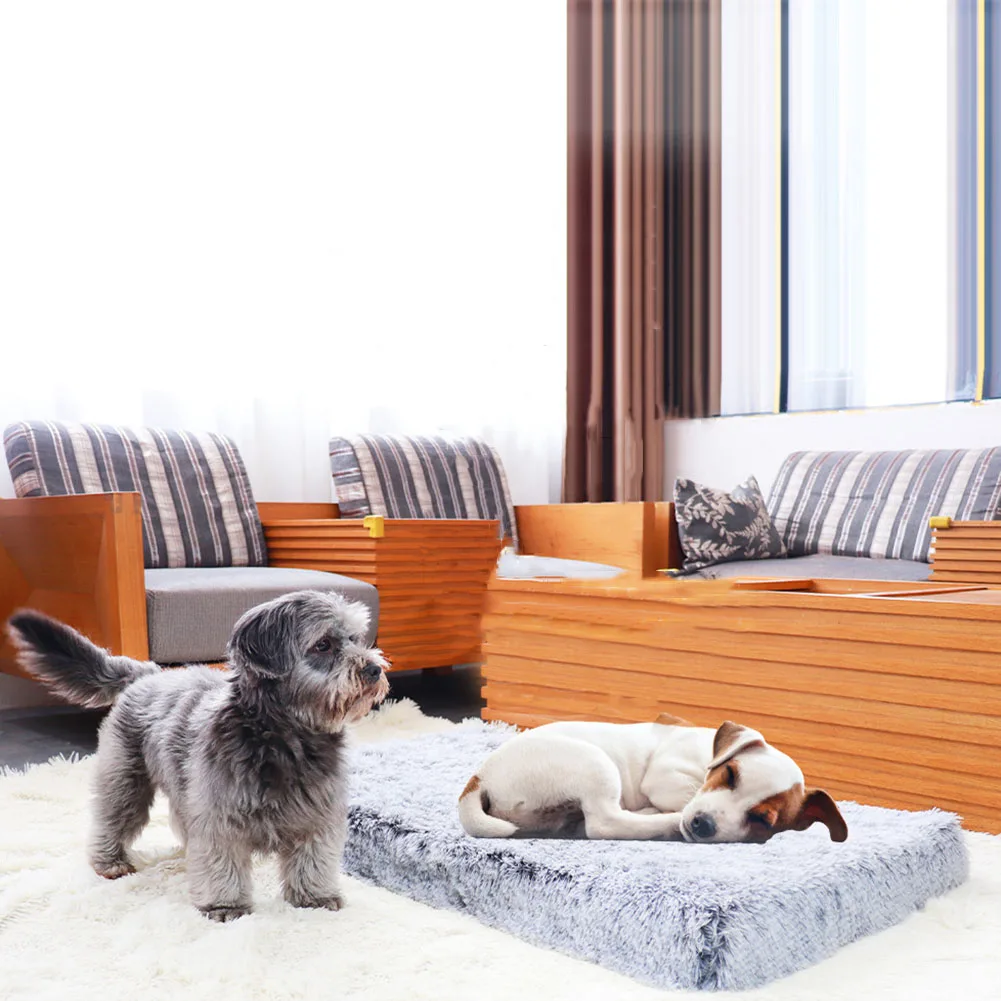 Long Plush Dog Bed Soft Plush Pet Mattress Memory Foam Sofa 