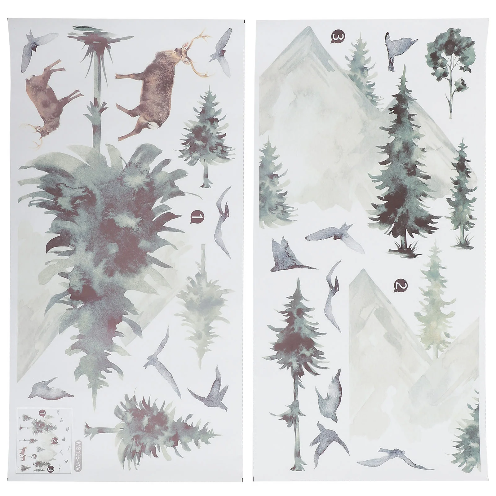 

Wall Sticker Decals Decal Landscape Ink Forest Mountain Room Wallpaper Decorative Deer Tree Living Washadhesive Home Removable