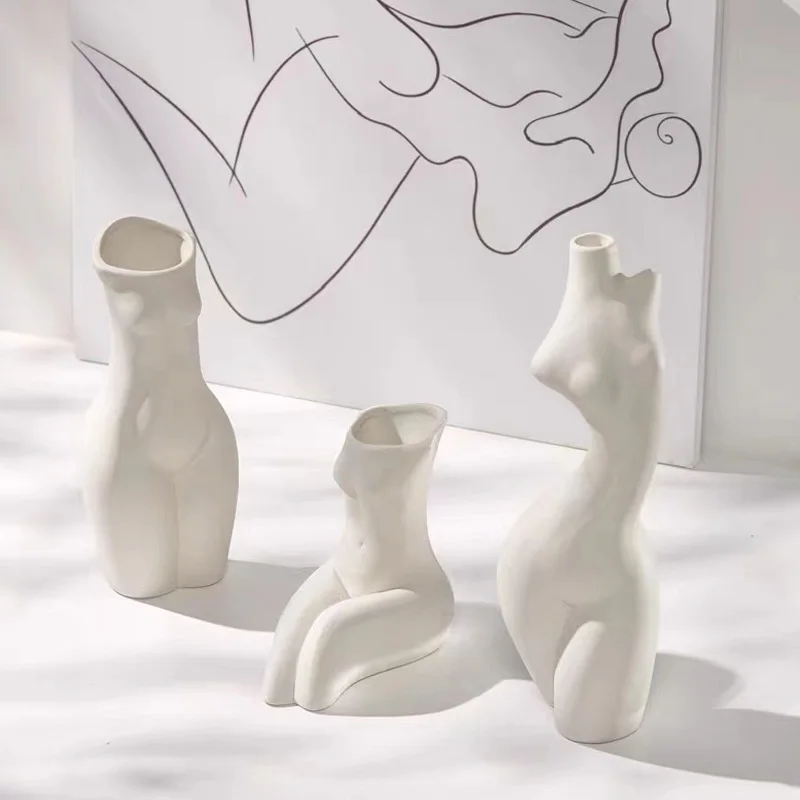 

Nordic Creative Vase Ceramic Ornaments Exhibition Hall Flowers Vases Arrangement Home Decor White Dry Flower Room Decoration