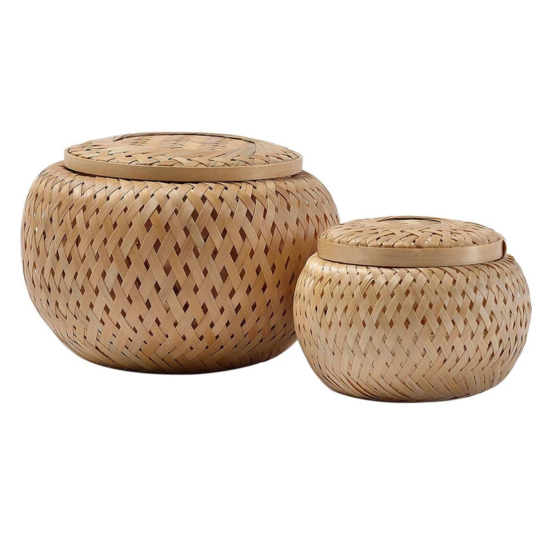 

Set Of 4 Small Decorative Bamboo Baskets With Lid For Storing Small Items Handmade And Braided Bamboo Storage Box