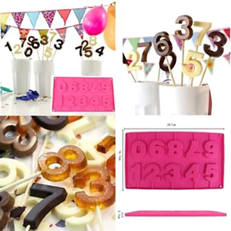 

Aomily 0-9 Numbers Lollipop Mold DIY Bakeware Silicone 3D Handmade Pop Sucker Sticks Lolly Candy Chocolate With Stick Shape
