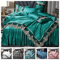 luxury lace bed skirt design 3 or 4pcs bedding sets king queen size wedding jacquard duvet cover bedlinen bedspread home textile